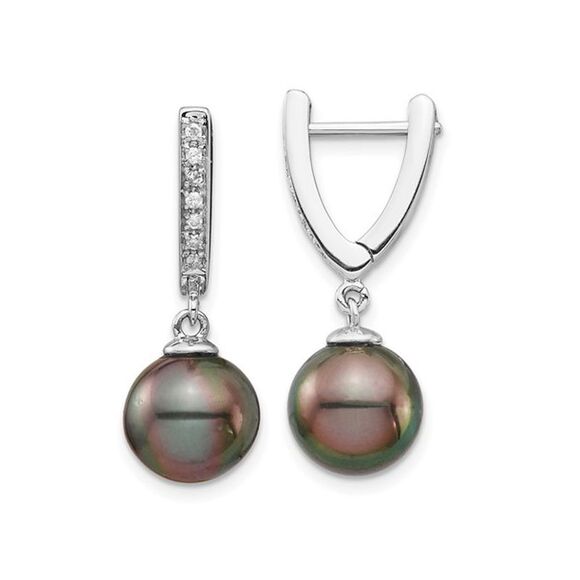 Gem & Harmony Jewelry - 14K White Gold Black Saltwater Tahitian Dangle Pearl Earrings (9-10mm)